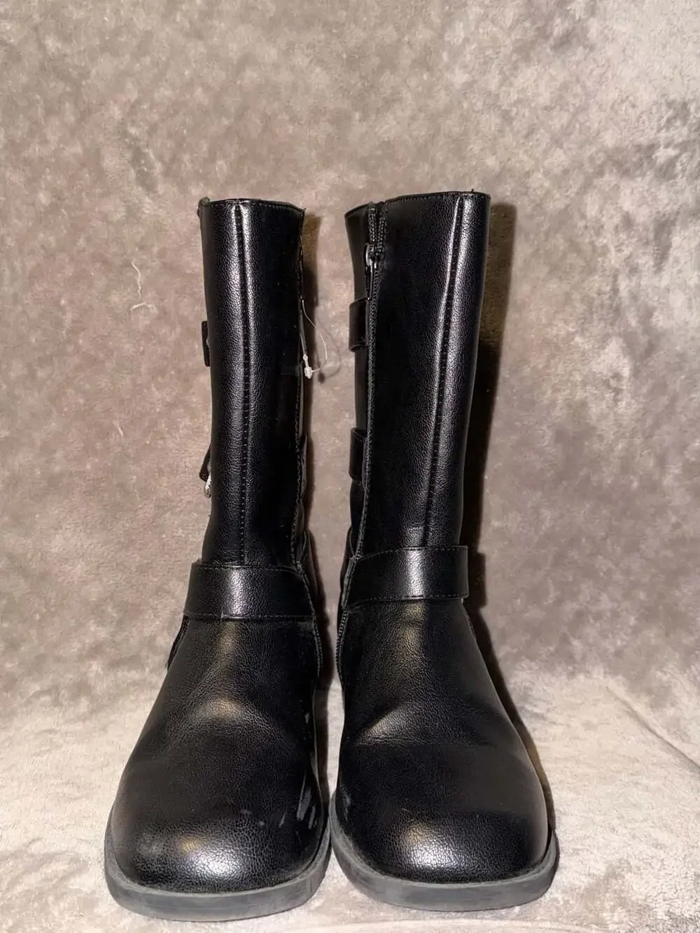 Art Class Black Mid-Calf Boots With Triple Buckle Details Side Zipper Girls